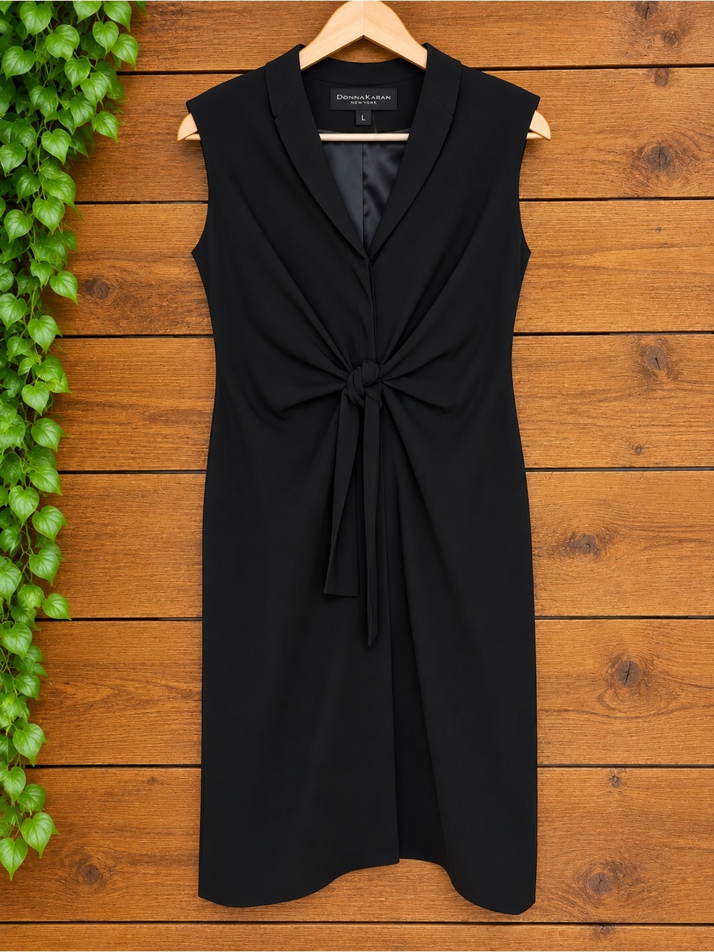 Donna Karan New York Black Tie Front Sleeveless Midi Dress Size 8